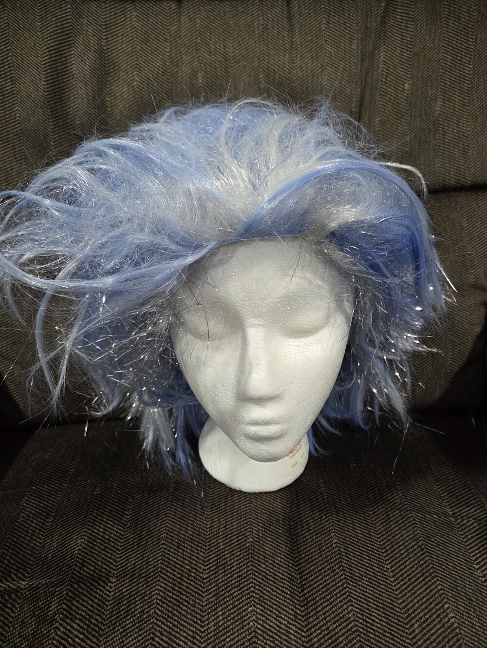Light Blue Synthetic Wig with Tinsel Sparkle